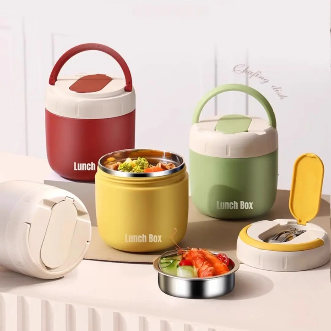1.3L Stainless Steel Vacuum Insulated Food Container, Dual Temp Preservation, Leak-Proof, Reusable Lunch Box for School, Office, Camping, Picnic