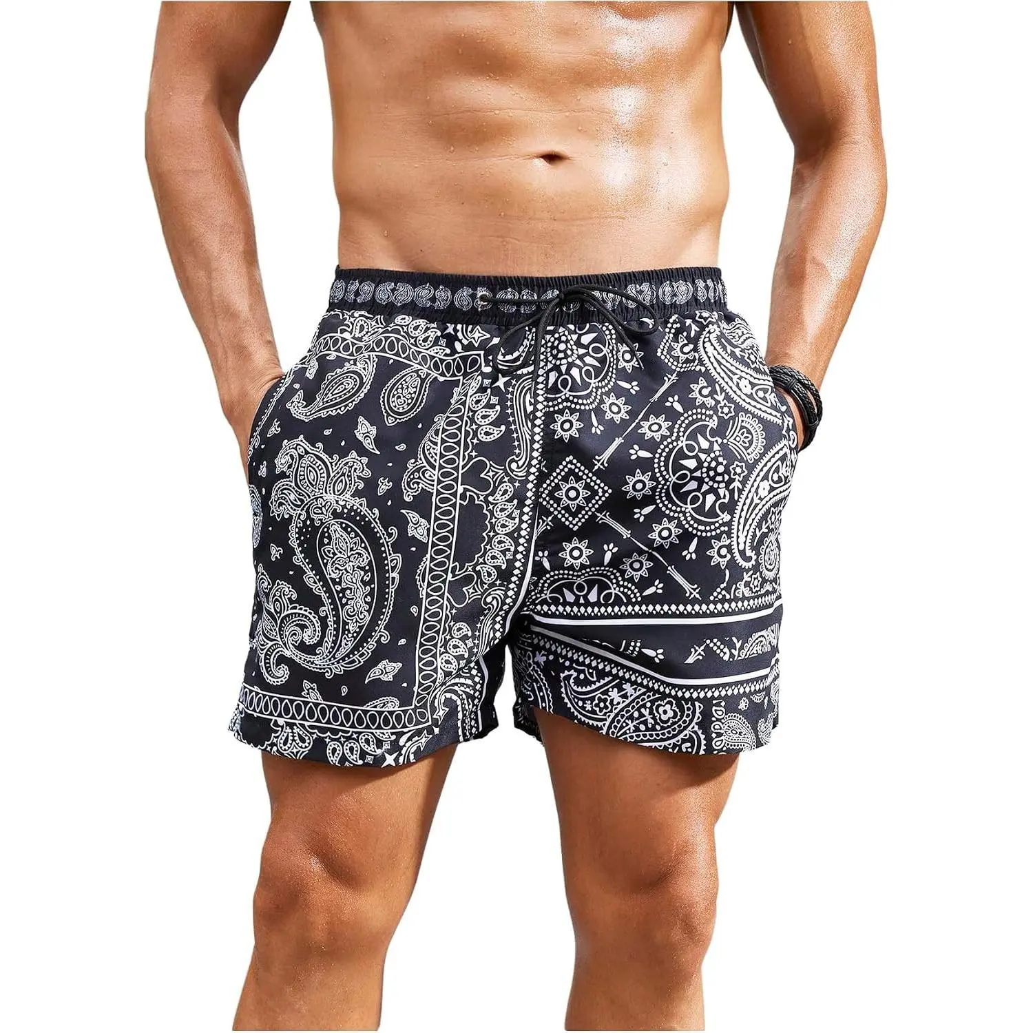Men's Paisley Graphic Shorts Drawstring Waist Cool Summer Streetwear Track Shorts