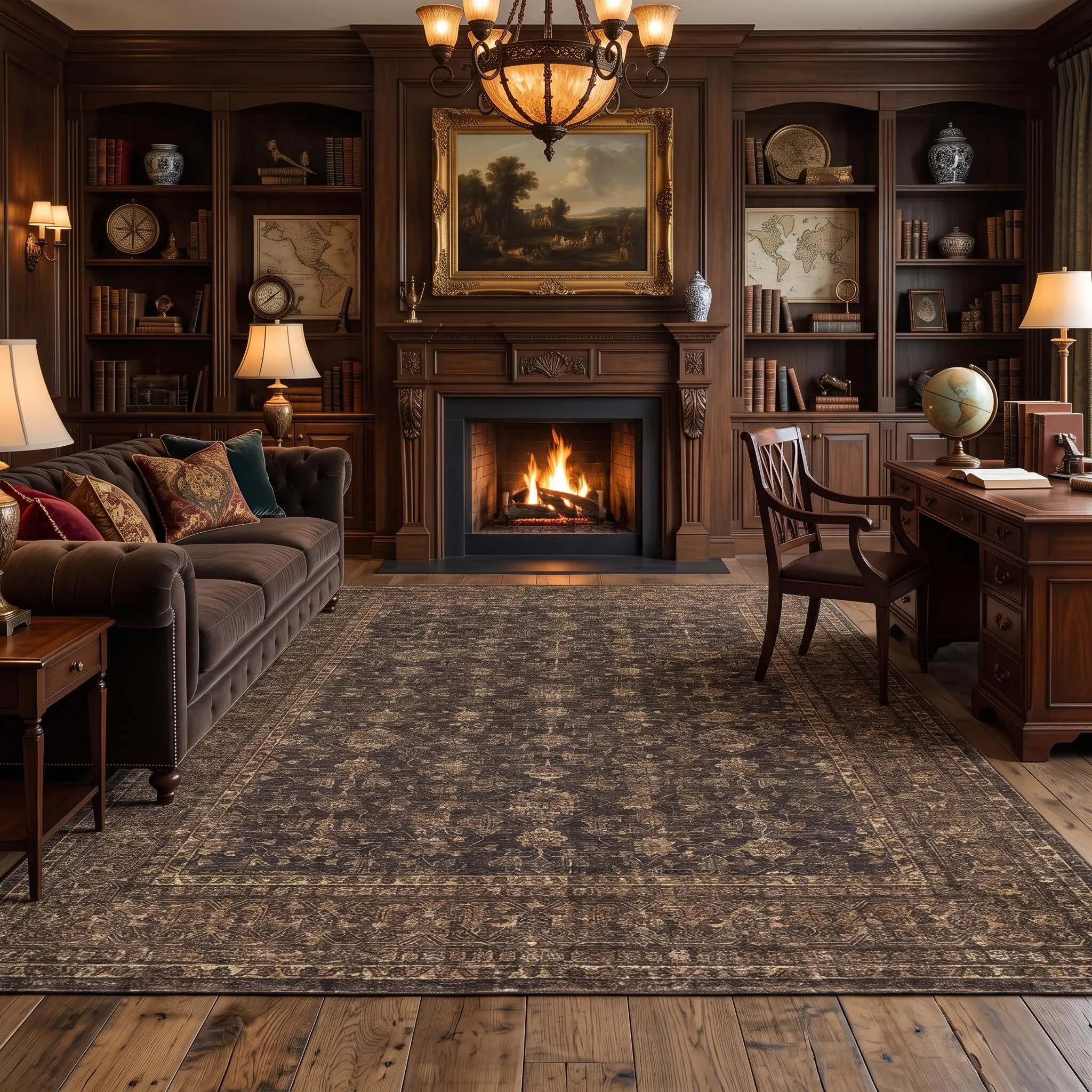 Washable Vintage Print Rug Large Size Non-slip Soft Non-shedding Oriental Floral Print Rug Ultra-thin and Foldable for Bedrooms Farmhouses Living Rooms and Dining Rooms mat playroom