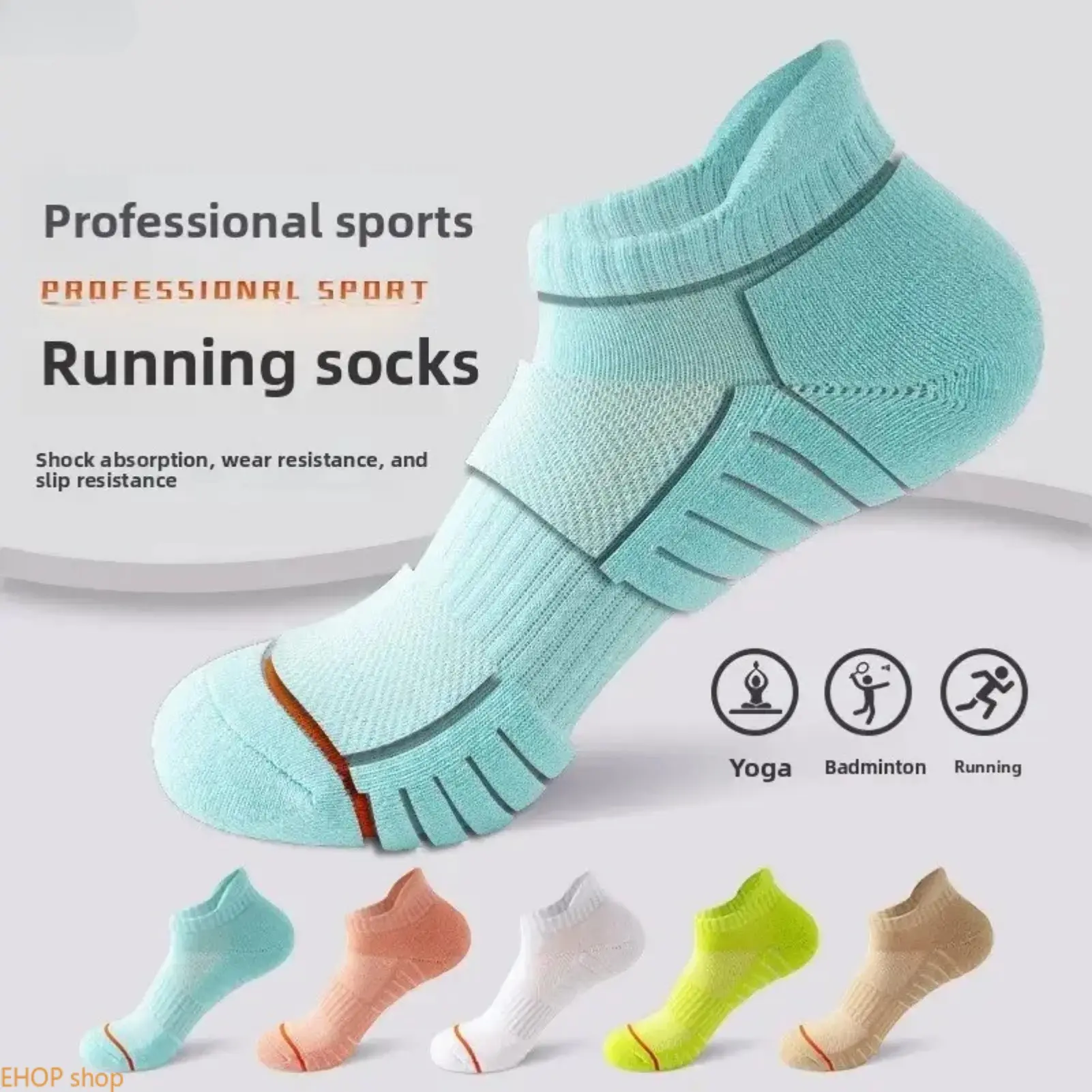 Cushioned Ankle Athletic Running Socks Anti Slip Terry Sole Sweat Wicking Breathable Arch Support Sports Hosiery For Marathon Gym Workout Daily Training Wear, Polyester, Ankle Length