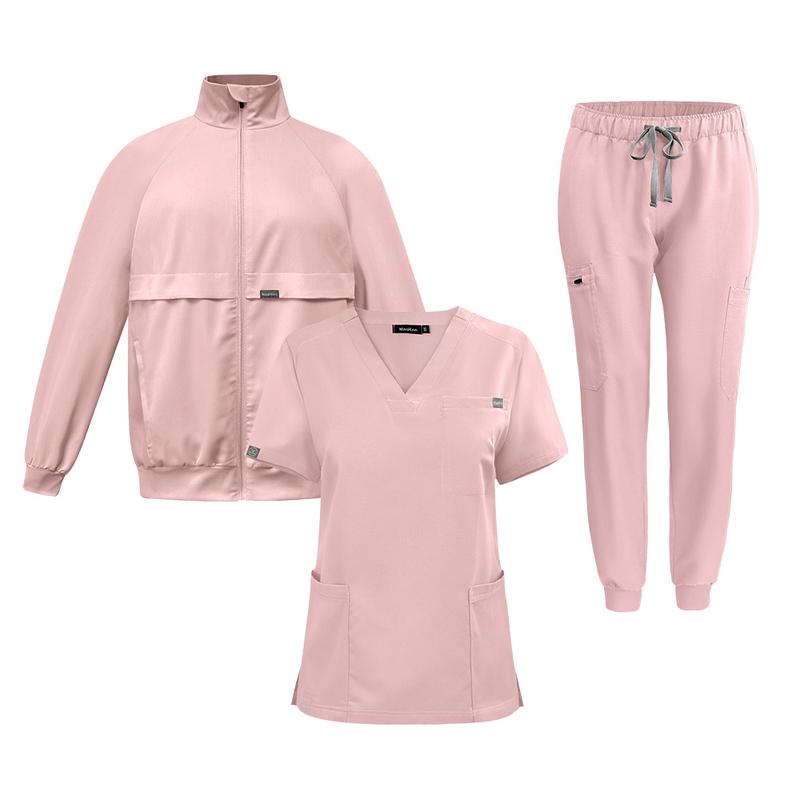 Scrub Jackets Long Sleeve Medical Scrub Jackets for Women Zip Front Three-Piece Set
