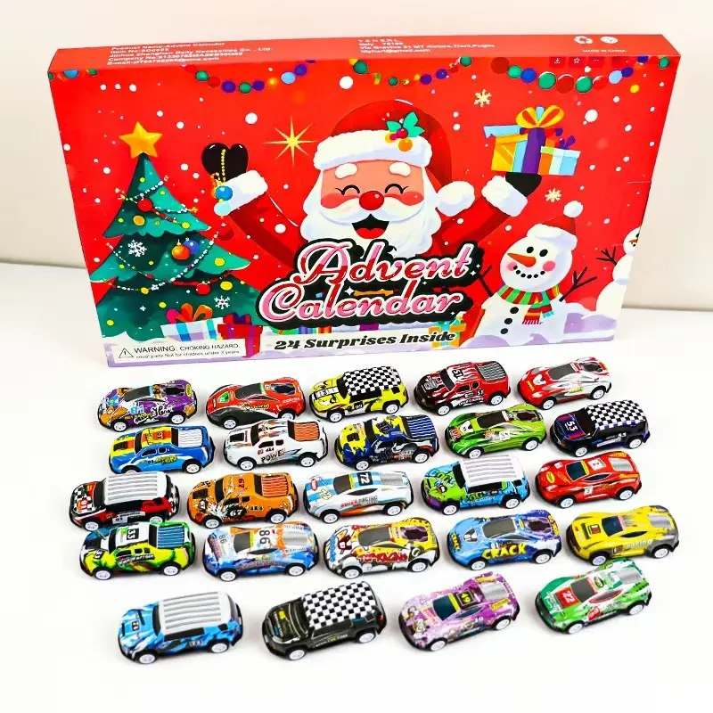 Christmas Advent Calendar with 24 Mini Alloy Race Cars, 24-Day Countdown Toy Gift Box, Kids' Surprise Racing Toys Festival Present