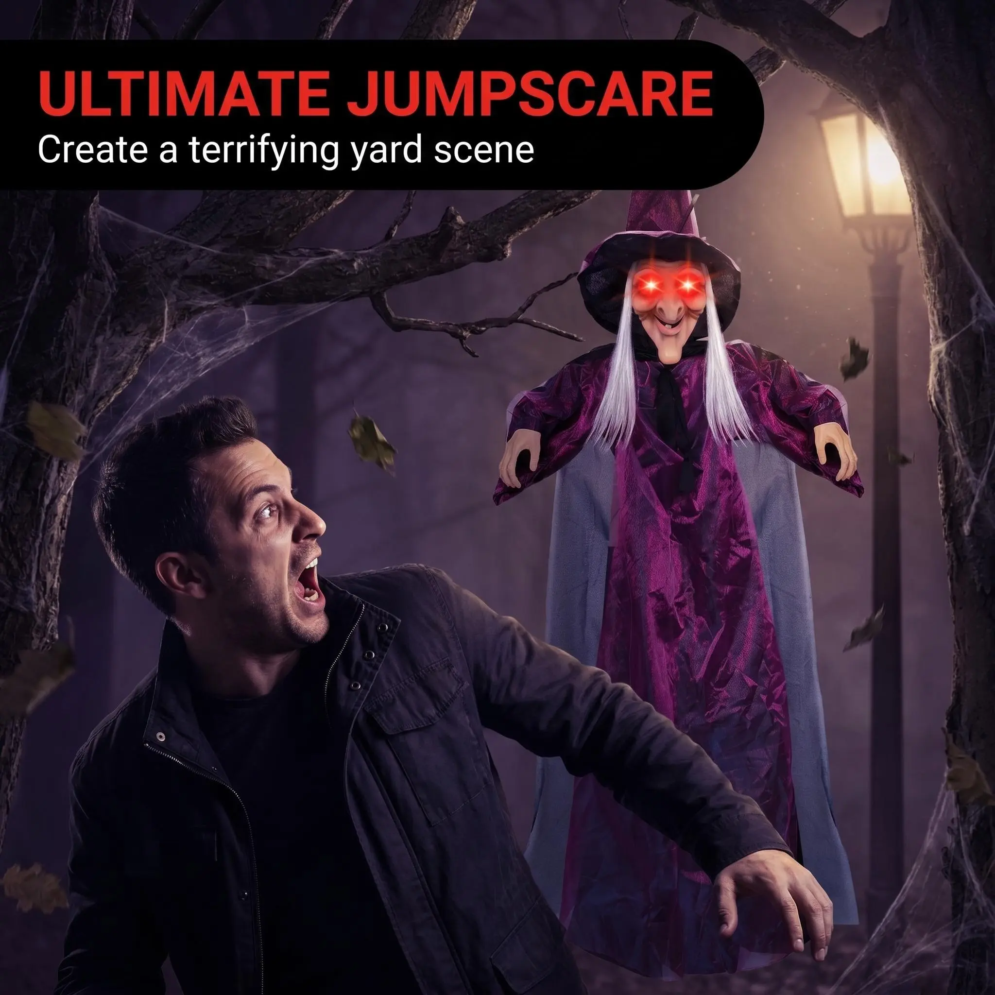 1pc Halloween Witch Series Party Dress up Props, Voice Controlled Luminous Scream Escape Room Terror Hanging Witch, Halloween House Set Props Decoration [Battery Not Included]