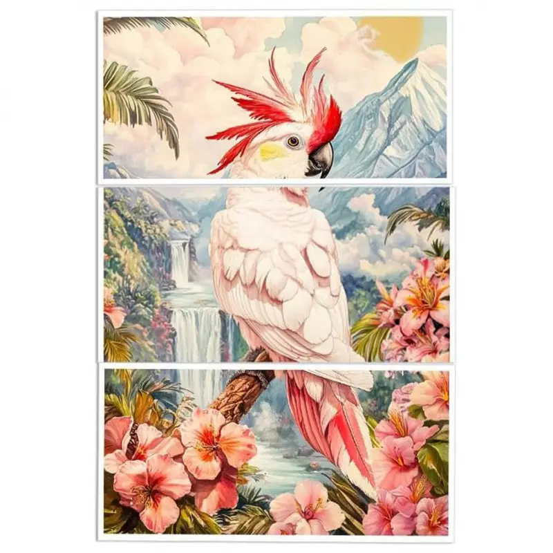 3 Sheets Tropical Birds Furniture Transfer 11.8*5.9inch Fantasy Parrots Green Plants Rub on Transfer UV Self-Adhesive Stickers Wall Art Craft for Furniture Room Desk Table