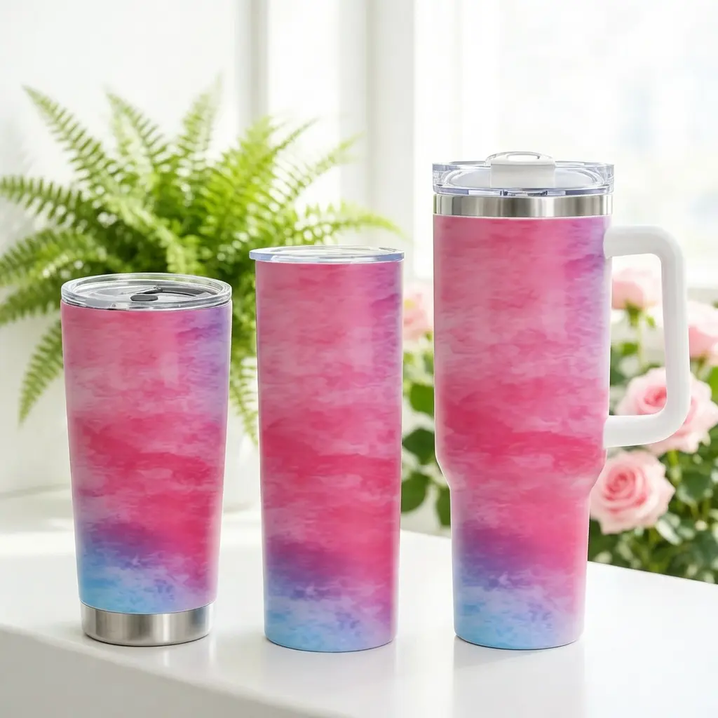 40oz Gradient Stainless Steel Insulated Vacuum Flask Tumbler with Handle, Wide Mouth, Leakproof Lid, Portable Design for Ice Cubes, Women's Hot-Cold Drink Cup for Office, Outdoor Use