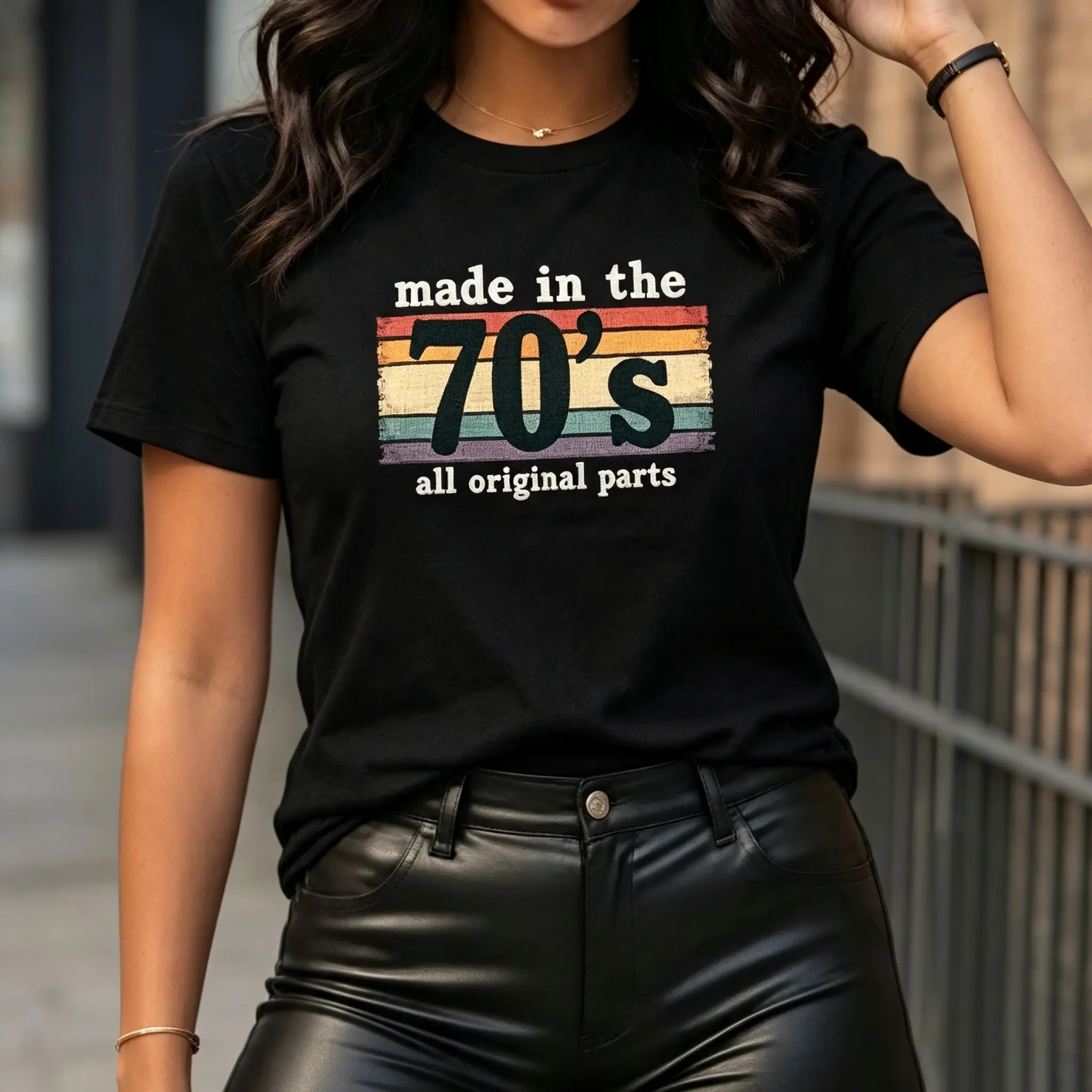 Women's Vintage 70s All-Original Parts Striped Statement T-Shirt - Casual Comfort Cotton Oversized Top, Perfect Valentine's Day Gift for Her, Daily Wear Trendy Apparel