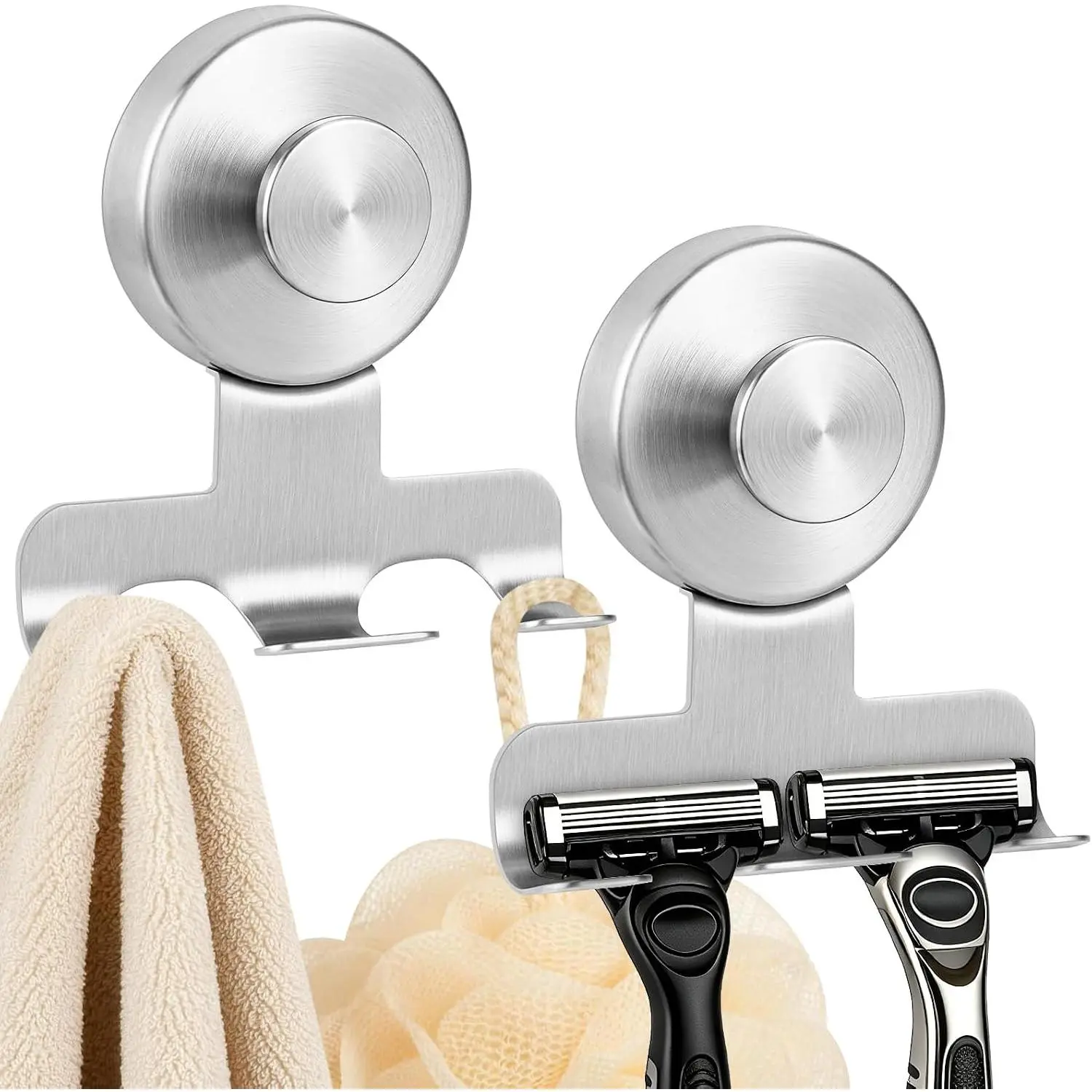 Razor Holder for Shower,Powerful Suction Hooks for Razor,Silver,2 Pack |   Heavy Duty Suction Cup Shaver Holder for Shower,Removable Suction Hook for Razor, Towel and Loofah,Damage-Free Installation