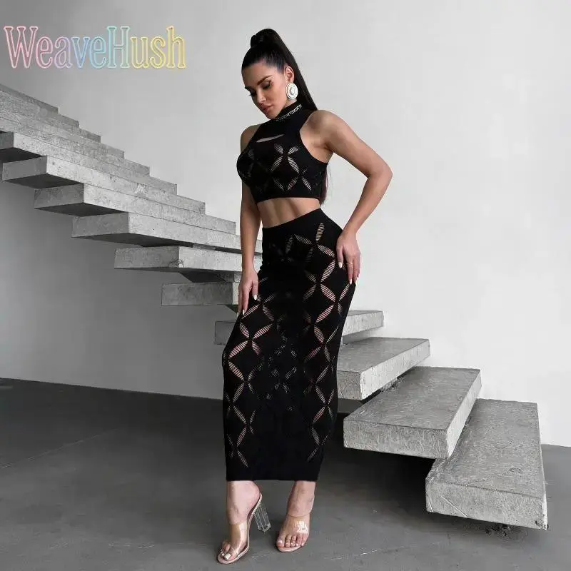 Women’s 2026 Hollow Thick‑Knit 2‑Piece Outfit Set, Night‑Out Essentials, Turtleneck Top with Wrap‑Hem Mini Dress, Trendy Matching Set for Club, Date Nights and Evening Party Wear