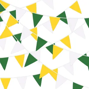 28 FT Spring Yellow Green White Pennant Banner Flags, 30 count Fabric Triangle Flag Bunting Garland Banner for  Shower  Garden Wedding Engagement Golf Theme Party Decorations