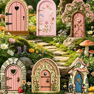 6 Piece Set 2D Acrylic Fairy Garden Gates, Mini Mushroom House, Outdoor Tree Trunk Decor, Cute Fantasy Theme, DIY Gift, Home Decoration