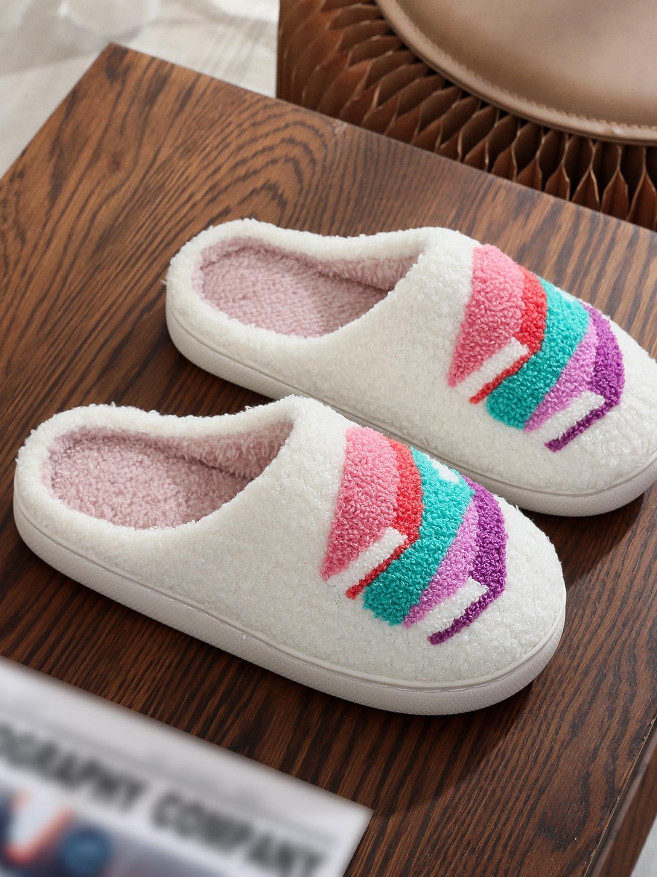 Women's Colorblock Geometric Pattern Slippers, Casual Soft Comfortable Home Slippers, Warm Slippers for Indoor & Outdoor Use for All Seasons, Footwear