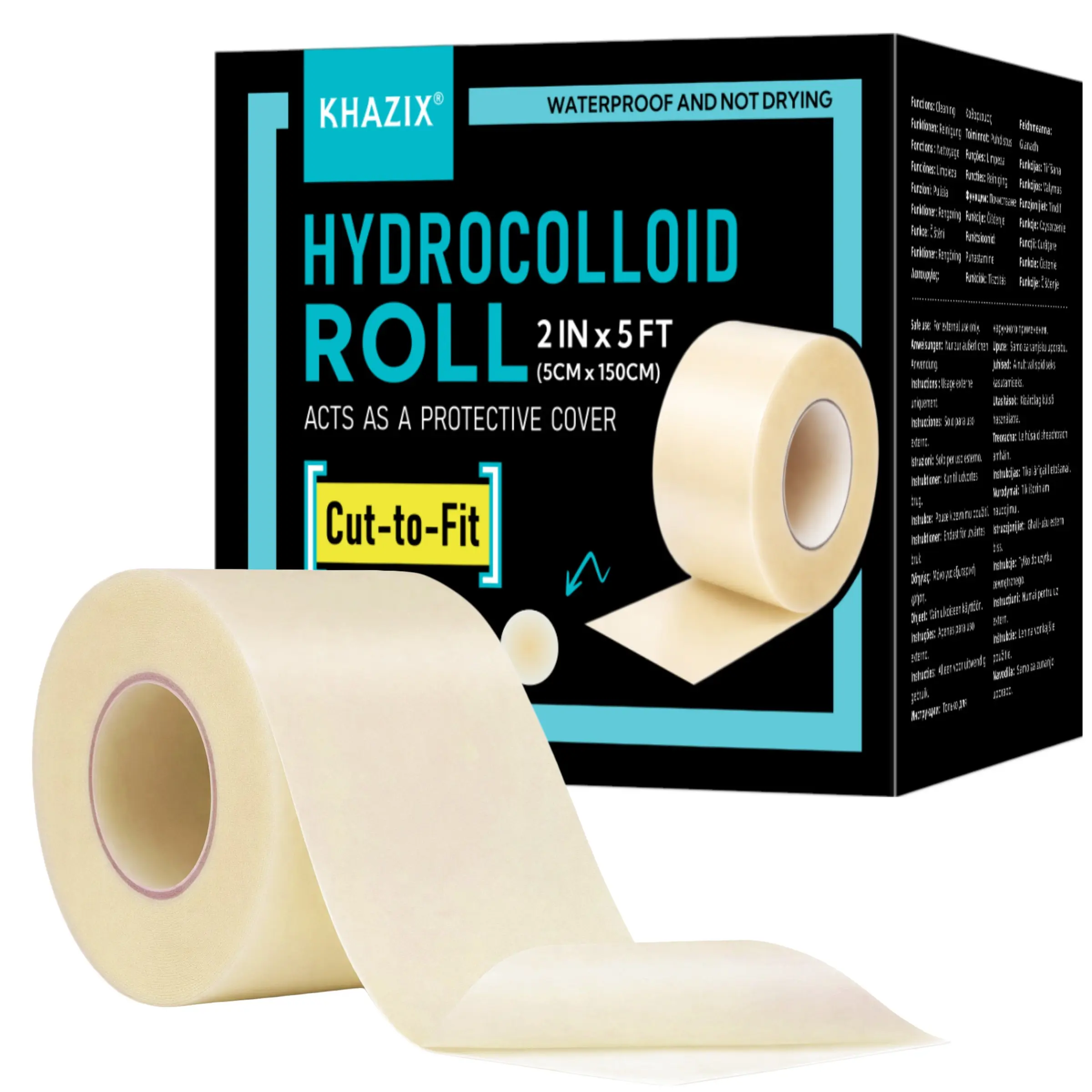 Hydrogel Bandage Roll, Hydrocolloid Adhesive Bandage for Wounds, Flexible Skin Cover for Feet Heels Fingers, Large Wound Dressing Tape