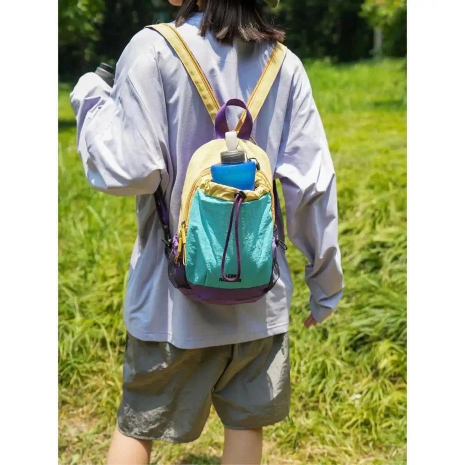 Unisex Lightweight Color Block Casual Nylon Mini Backpack, Small Sports Pack, Daypack, Water-Resistant, Adjustable Straps, Compact for Hiking & Travel Camping Gear