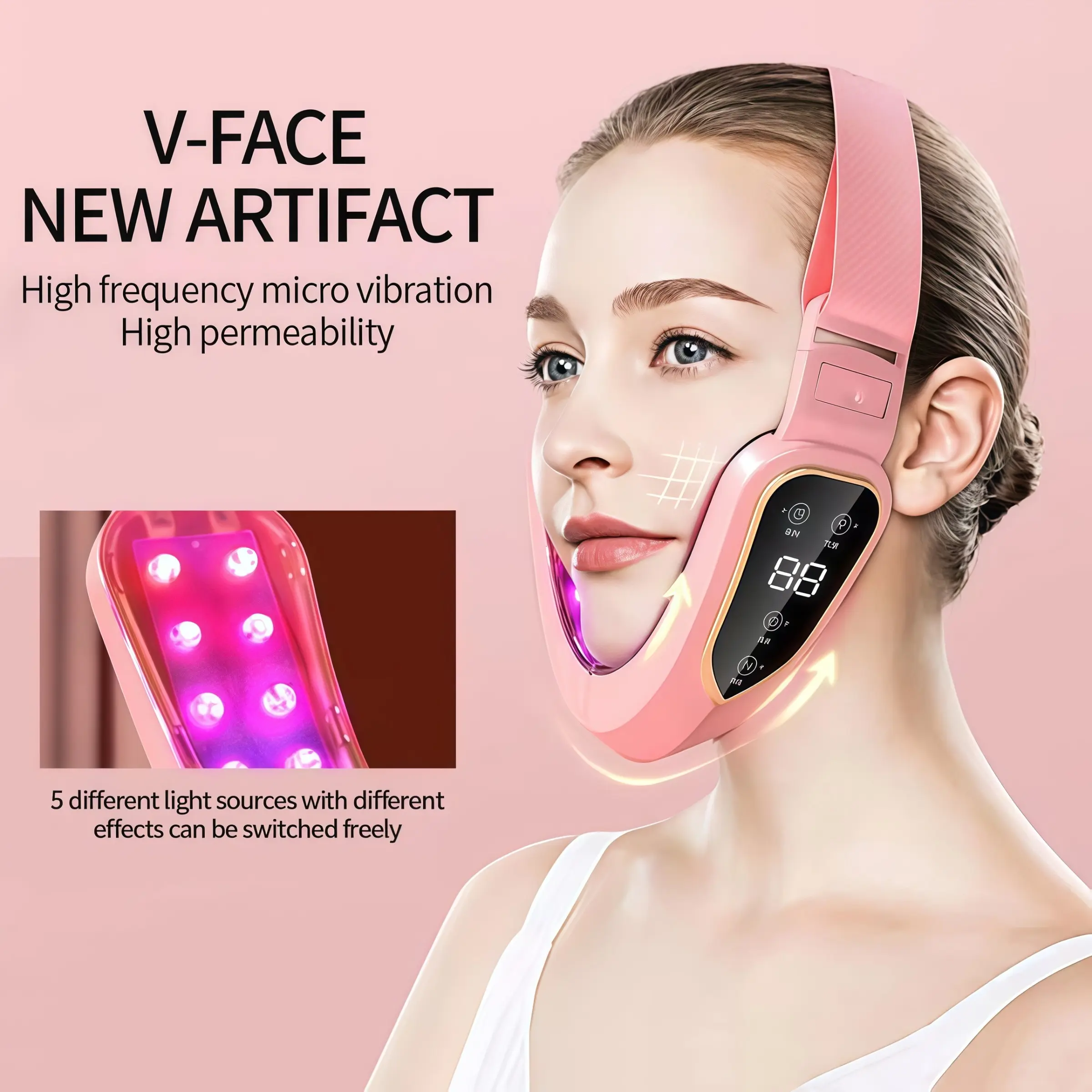 LED Facial Slimming Vibration Massager, Face Lifting Device, Facial Lifting Tool, Heated Chin V-Shaped Massage, Ideal Gift for Girls, Facial Beauty Instrument, Facial Beauty Machine, New Massage Device, Face Massagers