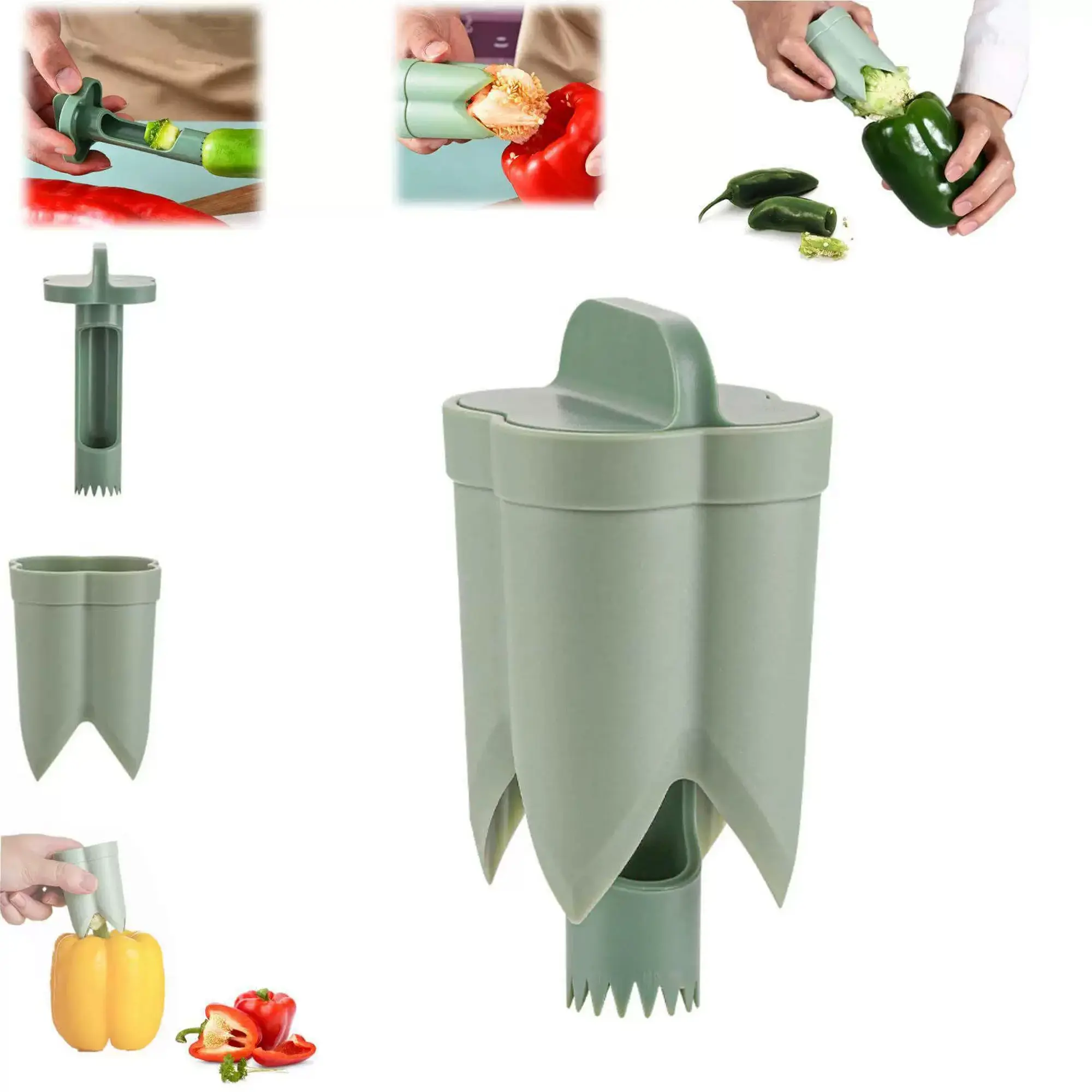 2 Pack Pepper Seed Corer Remover, 2-in-1 Bell Pepper Corer and Jalapeno Corer Tool, Jalapeno Corer with Serrated Edges, Bell Pepper Cutter for Kitchen Use