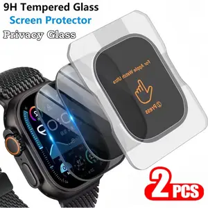 2PCS 9H Tempered Glass Privacy Screen Protector for Apple Watch Ultra/Ultra 2/Ultra 3 49MM , Anti-Spy Anti-Peeping Full Coverage Protective Film with Auto Alignment Installation Kit, Anti-Fingerprint High Touch Sensitivity