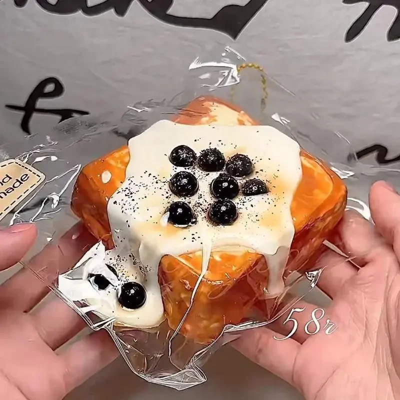 Pearl Milk Tea and Toast Cake Squeeze Toy, Soft Slow Bounce Sensory Toy, Sensory Squishy, Soft Sensory Squishies, Ventilation Relaxation Tool, Durable Unique Design, Perfect Party Gift