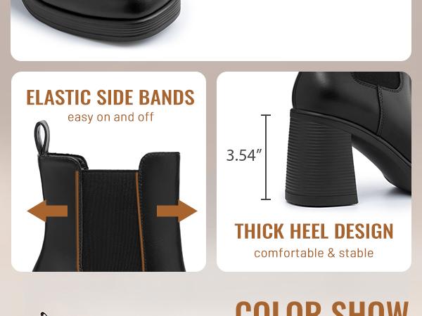 Athlefit Women's Chelsea Platform Boots High Chunky Heel Square Toe Boots Fashion Slip On Elastic Heeled Ankle Booties mid calf Platformboots Taupe