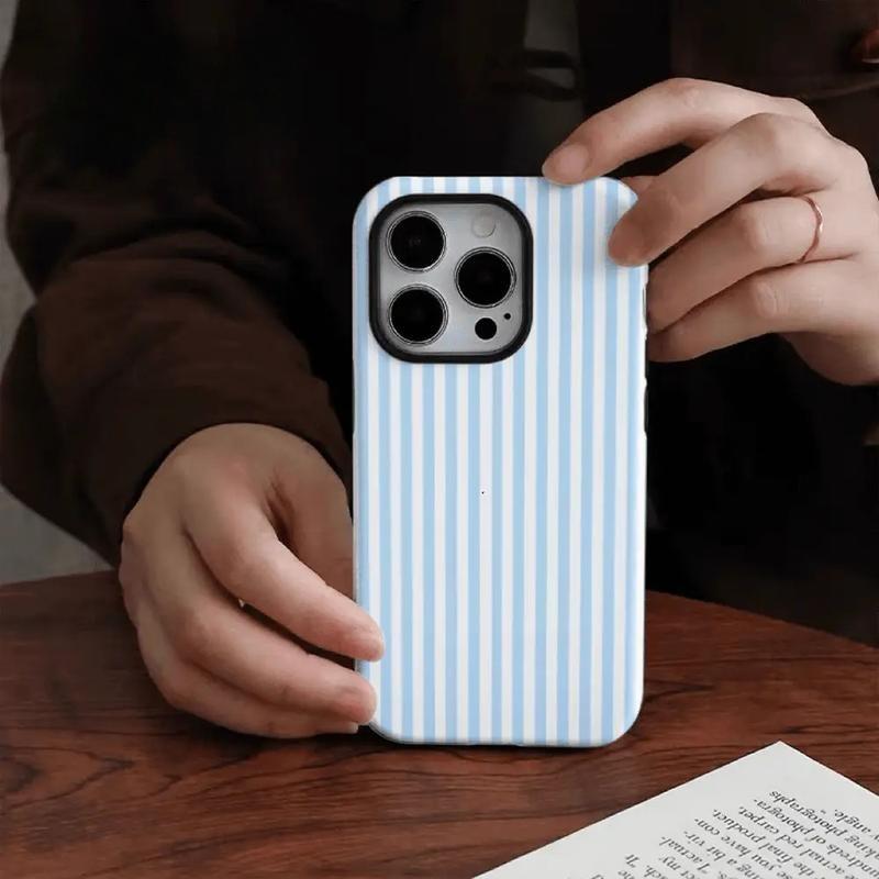 Fresh Blue and White Striped Glossy Phone Case Suitable for IPhone 17 Air 16PM 15PM 13 12 11 XS Max 7,etc