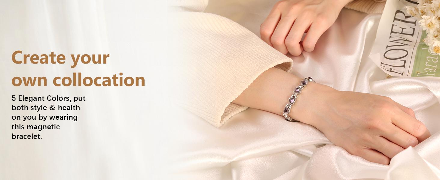 Jecanori Magnetic Bracelets for Women, Titanium Steel Magnetic Bracelet with Neodymium Magnets & Sparkling Crystals, Jewelry Gifts SpringStatements