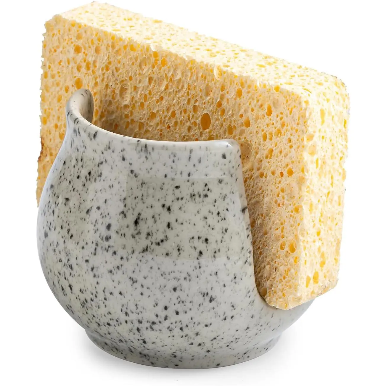 Ceramic Farmhouse Kitchen Sink Sponge Holder - Glazed Speckled Scrubby Caddy with Secure Grip, Unique Shape for Countertop Storage Organization, Cute Home Decor Dish Rack