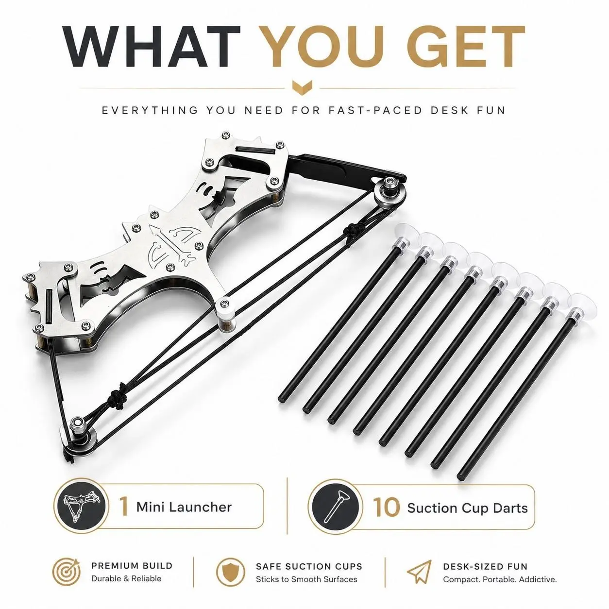 Mini Stainless Steel Compound Bow and Arrow Set, Portable Archery Toy with 10 Arrows, 9 Inch Desktop Target, Ideal Shooting Practice Gift