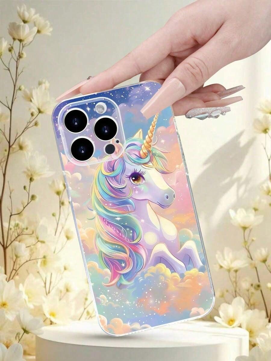 Creative And Beautiful Cloud Rainbow Unicorn Pattern Phone Case,Shockproof And Anti Drop TPU Soft Protective Case, Suitable For IPhone17/IPhone17 Air/IPhone17 Pro/IPhone17 Pro Max/16 Pro Max/15 Pro Max/14 Pro Max/13 Pro Max/12 Pro Max