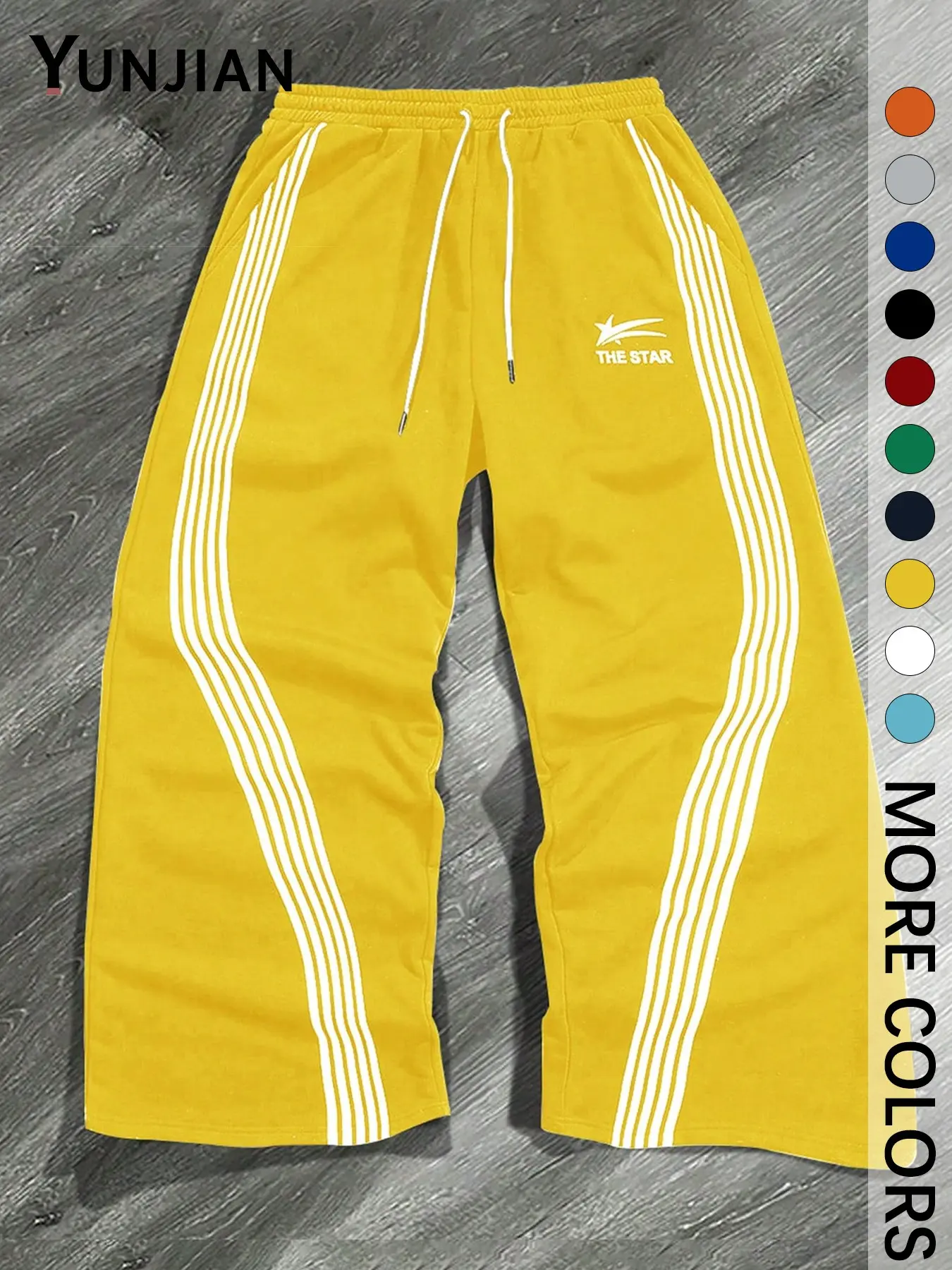 Men's Loose Fit Wide Leg Sweatpants, Vintage Side Stripes Star Print, Soft Drawstring Waist, Casual Long Pants with Pockets, Streetwear Style