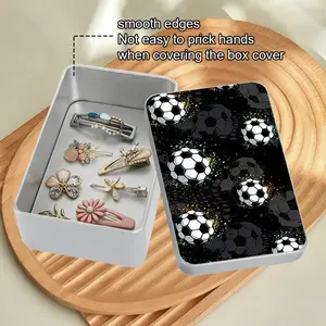 1 silver-toned iron football-themed storage tin for small items. It neatly holds trading cards, decks and accessories, ideal for desks, offices, homes and sports fans.