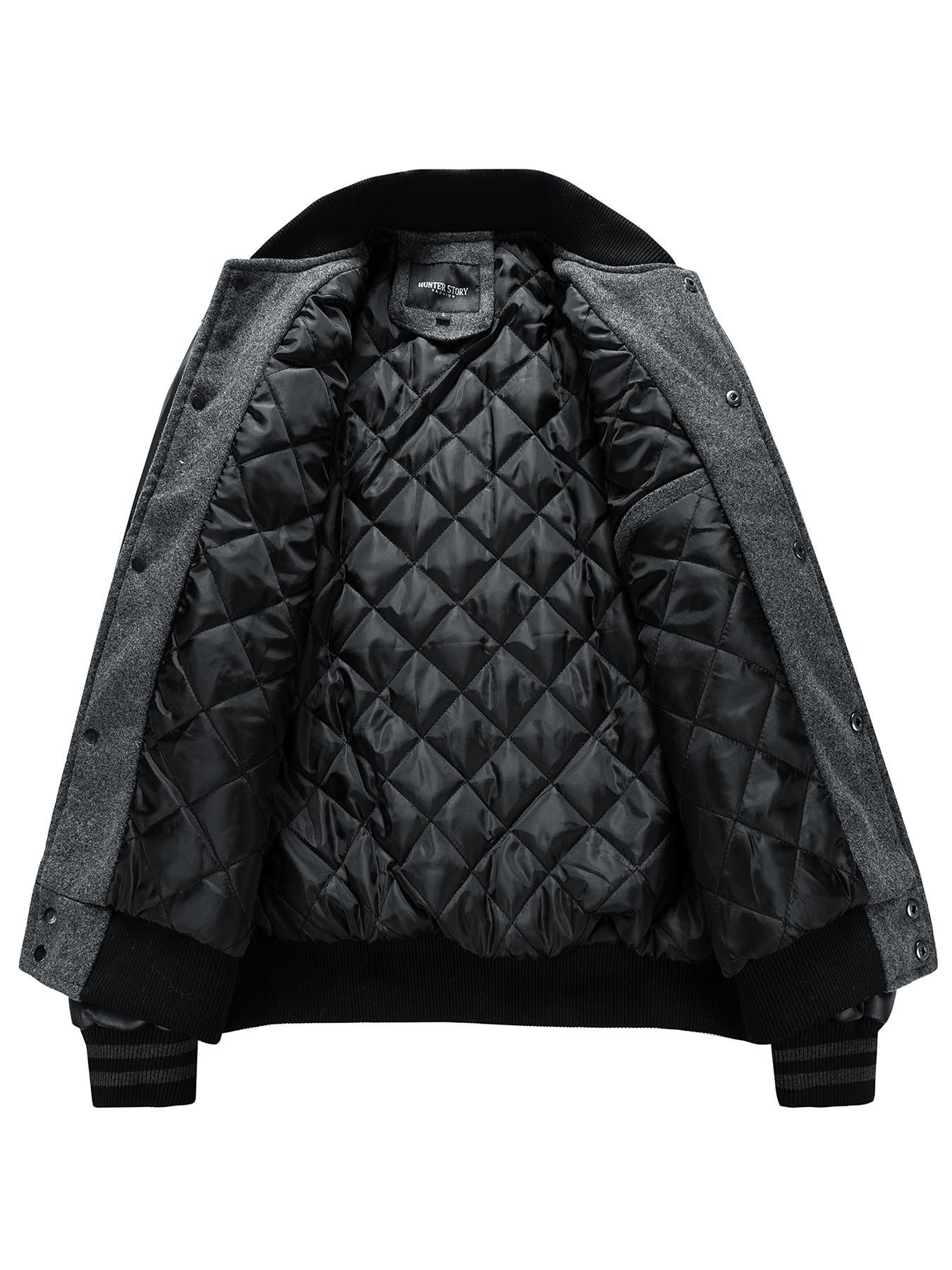 Men's Letter Embroidery Pocket PU Leather Baseball Jacket, Loose Preppy Casual Aesthetic Style Long Sleeve Button Front Outerwear for Fall & Winter, Men's Clothes for Daily Wear