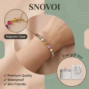 1pc Full Circle Rainbow Shimmer Gem Magnetic Slider Gold Tennis Bracelet, Timeless Minimalist Party Design, Waterproof Anti-Oxidation Metal, Versatile All-Match Accessory For All Occasions, Perfect For Birthday Presents & Bridesmaid Gift Bags