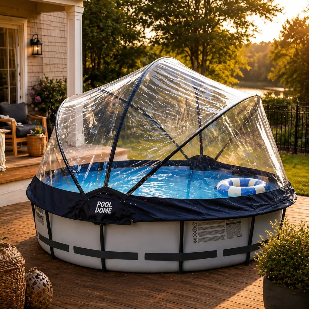 ARCH 125-in Round Multifunctional Above Ground Pool Dome Enclosure Cover - 10 ft, 68-in Height, 28.6 lbs Durable Transparent PVC, Outdoor Use, Natural Solar Heating, Easy Open/Close, Reduces Heat Loss, Keeps Dirt Out