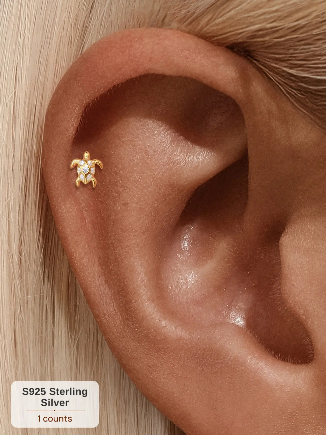 1Pc 18K Gold S925 Silver Flat Back Earring, Pillow Proof Waterproof CZ Pave Ocean Sea Turtle Stud, Chic Y2K Summer Beach Vacation,  Ideal for Daily Wear, Weddings, Parties, Engagements, Anniversaries, Valentine's Day, and Other Special Occasions.