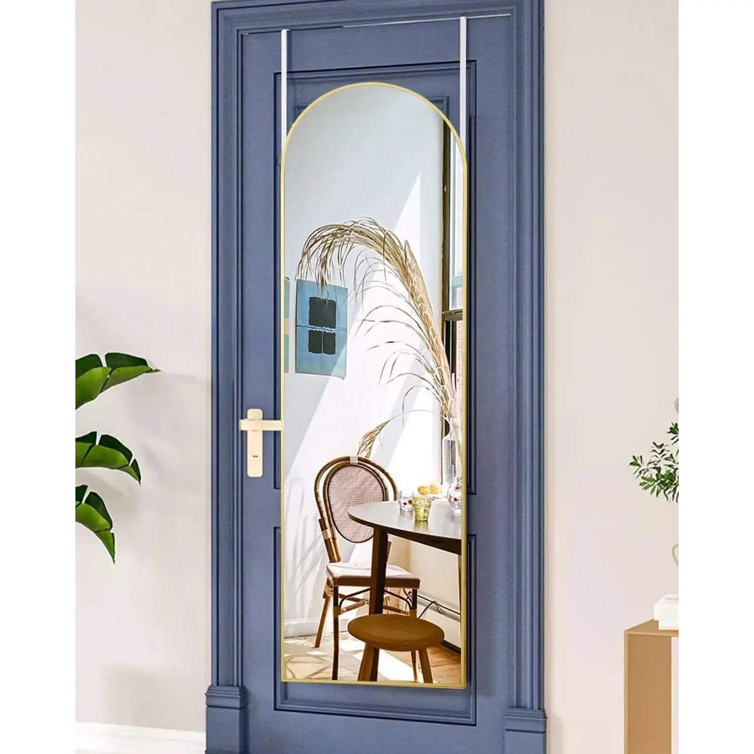 Light 14''x48'' Large Over-Door Glass Safety Mirror, Full-Length Arched Home Decor Mirror with Hanging and Leaning Options