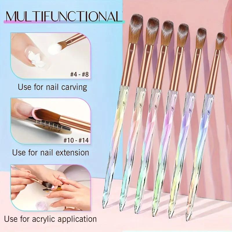 Professional Nail Art Brush Set, 6pcs/set Multifunctional Acrylic UV Gel Nail Polish Brush, DIY Nail Art Tool for Home Salon Use, Manicure Brush