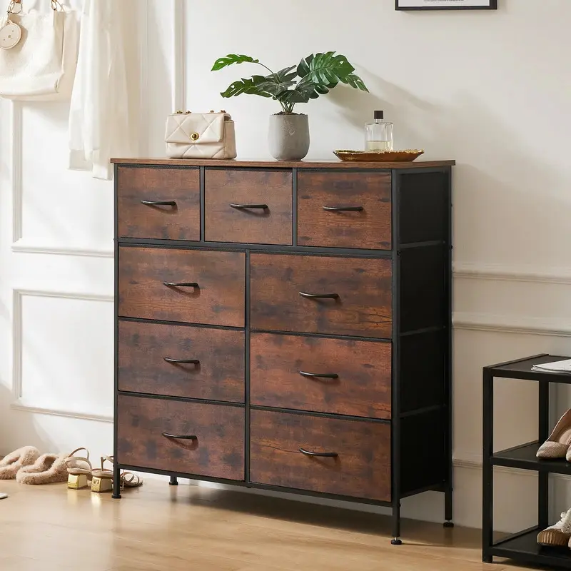 Aobtkel 9-Drawer Fabric Storage Dresser - Minimalist Drawer Tower, Home Storage Cabinet, Chest of Dresser, Tall Bedroom Furniture Space Saver for Adult & Kids Clothes Organizer, Multiple Drawers, Closet Storage Cabinet