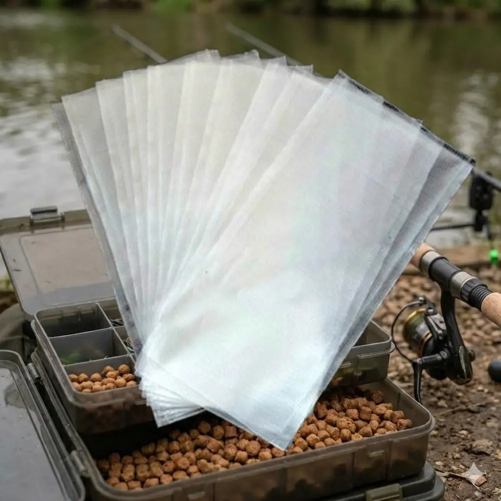 PVA Fishing Mesh Bags Kit, Biodegradable Carp Fishing Bait Sacks, Coarse Groundbait PVA Stocking, Anti-Tangle Fast Dissolve Design, Fresh & Saltwater Use, 7x14cm Size, 50/100 Packs Multi-Scene Tackle, Fishing Accessories
