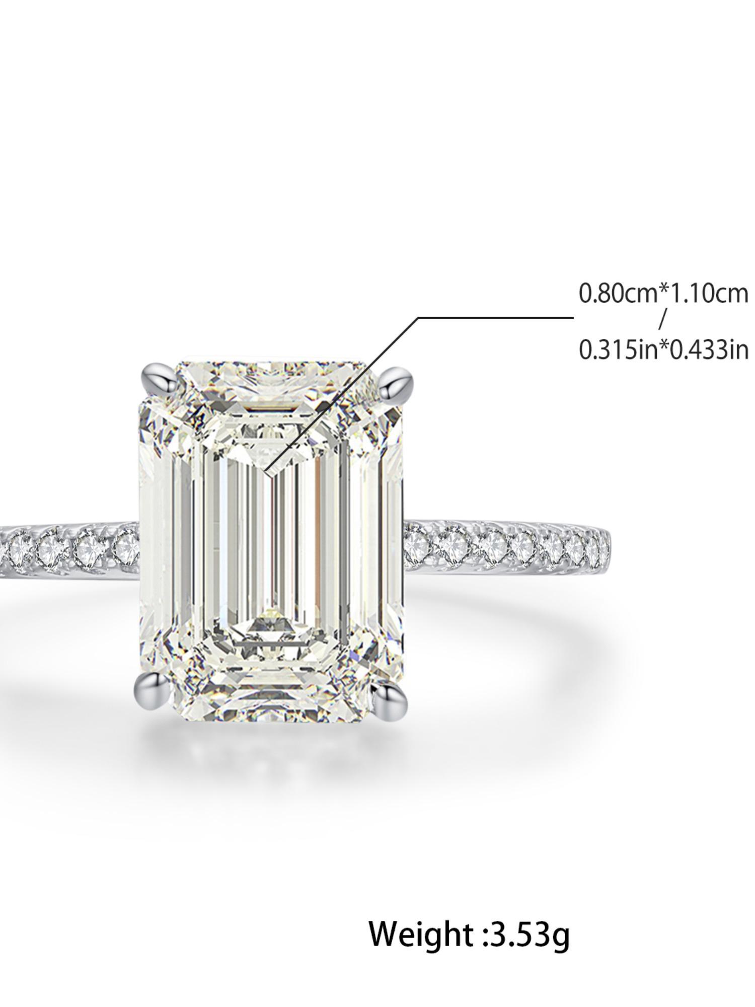 S925 Sterling Silver Luxury Rectangle Artificial Zircon Ring, 2024 New Style Fashion Accessories for Women, Trendy All-match & Exquisite Jewelry for Birthday Gift, Elegant Engagement Ring