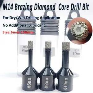 6-130mm M14 Thread Dry/Wet Diamond Core Drill Bits Vacuum Brazed Diamond Hole Saw Diamond Coated Drill, Built in Cooling Wax, M14 Drilling Thread for Ceramic Tile, Marble, Granite, Ceramics, Jade Glass, Masonry, Porcelain