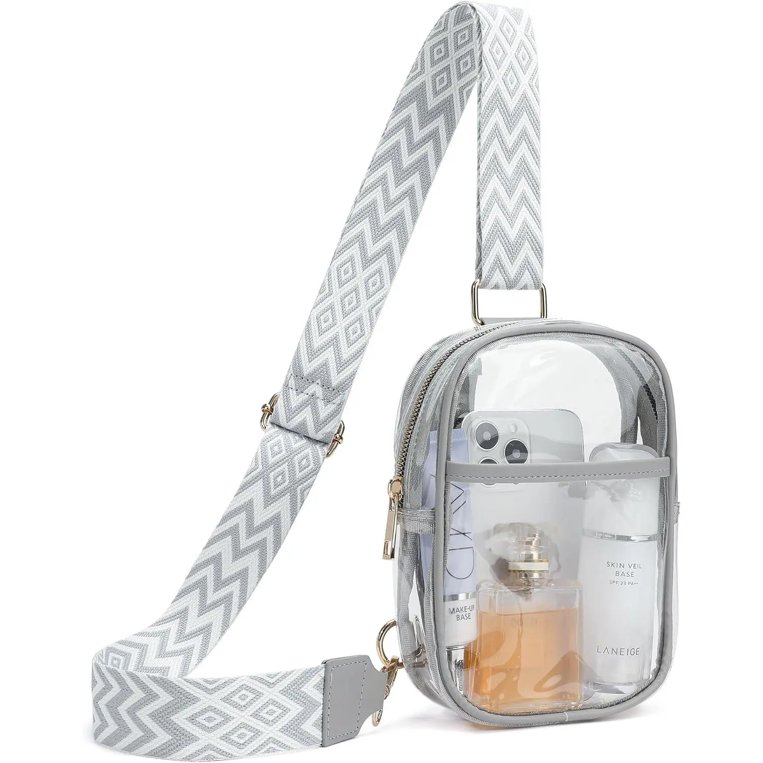 Clear Crossbody Bag Clear Bag for Stadium Events, Clear Purses for Women Stadium, Clear Sling Bag Clear Bag Stadium Approved (Grey)