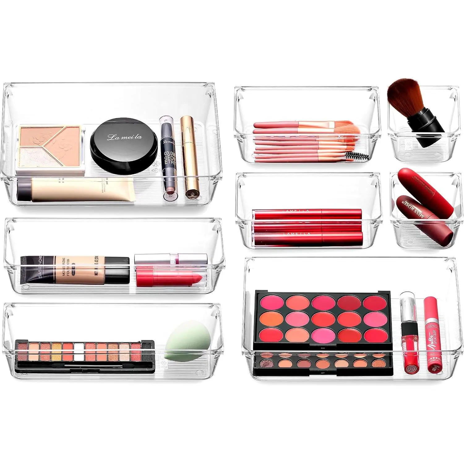 Clear Drawer Organizer - Easily Organize and Customize the Layout of Drawers.  for Office Desk, Utensils,  and Makeup. (8- Set)