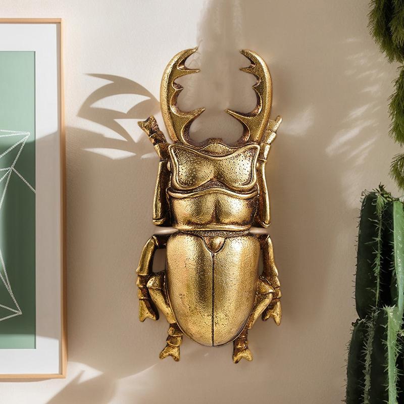 Golden Stag Beetle Wall Hanging Ornament, Insect Wall Decor for Living Room & Wall Background Display