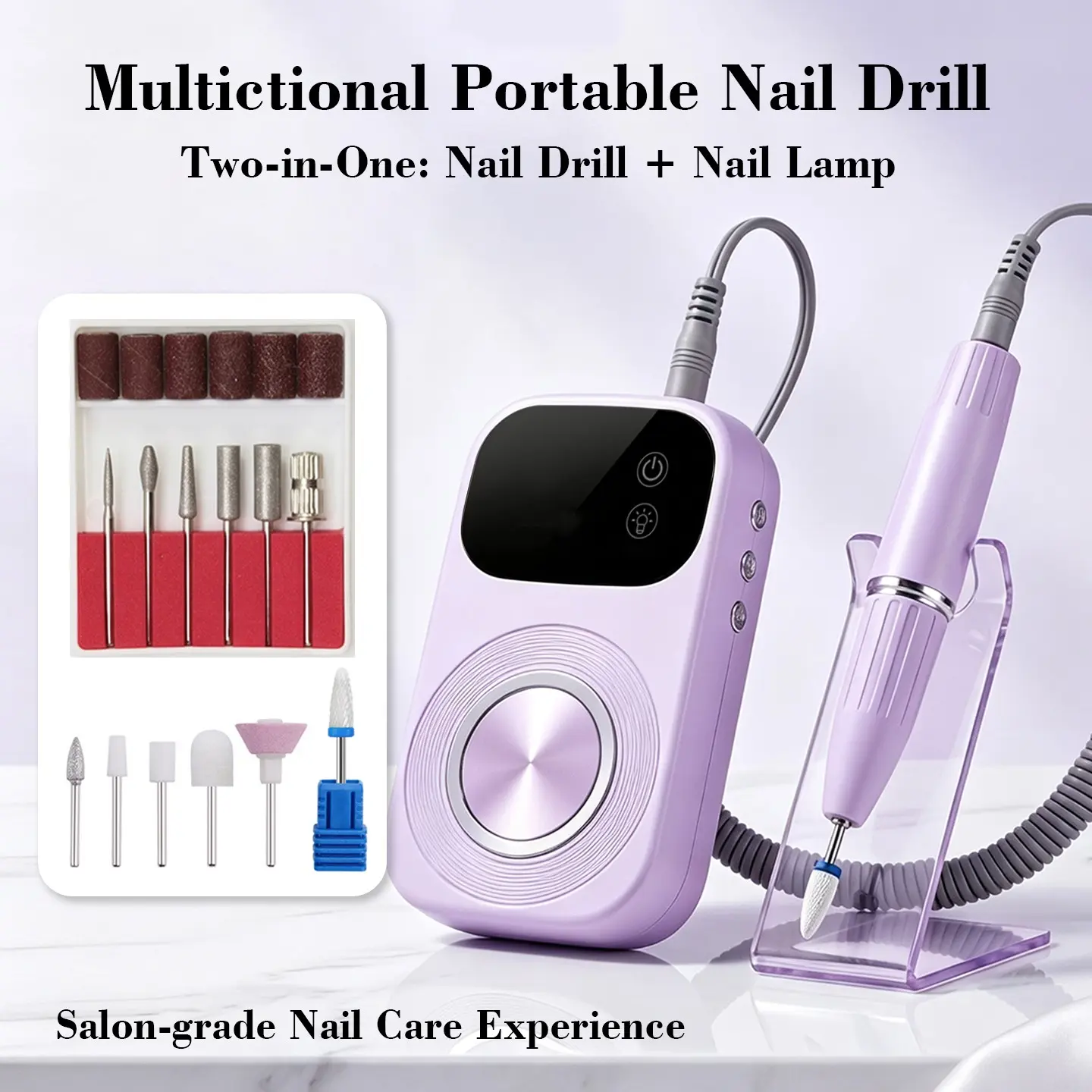 50-Step Adjustable Digital Nail File, 3-Color Polisher with Lamp, Rechargeable Portable Multi-Function Manicure Machine, Professional Nail Care Tool