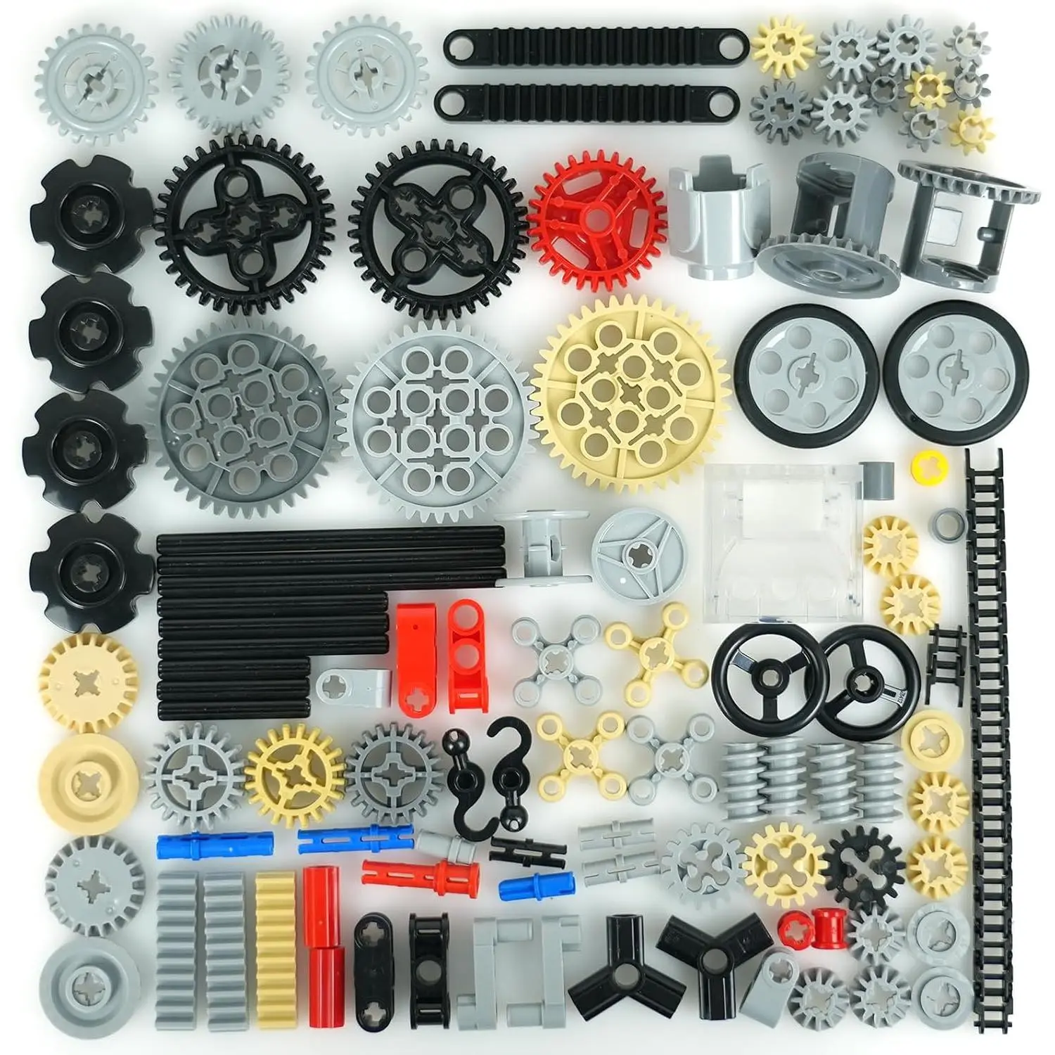 Technical Gears and Axles Set, Over 120 Pieces MOC Car Building Blocks Accessories-Wheels Pins Differential Gearbox Chainfidget toys