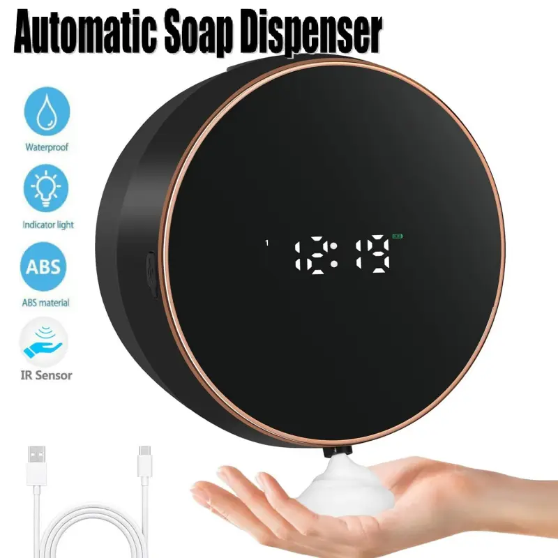 Automatic Foam Soap Dispenser, Touchless Soap Dispenser, 260ML Smart Bathroom Soap Dispenser, Infrared Sensor, Adjustable Foaming, Temperature Display, Wall-Mounted, USB Charging, Ipx5 Waterproof, Kitchen & Bath Use
