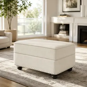 ARCH Velvet Ottoman Footstool Beige White Multi-Functional Ottoman Stool for Living Room Bedroom Office, Combine with Single 2 3 Seater Sofa, Small Coffee Table, Temporary Seat, Easy Assembly, Beige White Color Options, Velvet Material