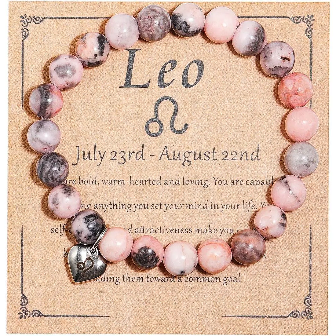 12 Constellation     Stone Zodiac   Adjustable Bracelet with Message Card Friendship Birthday  for Women