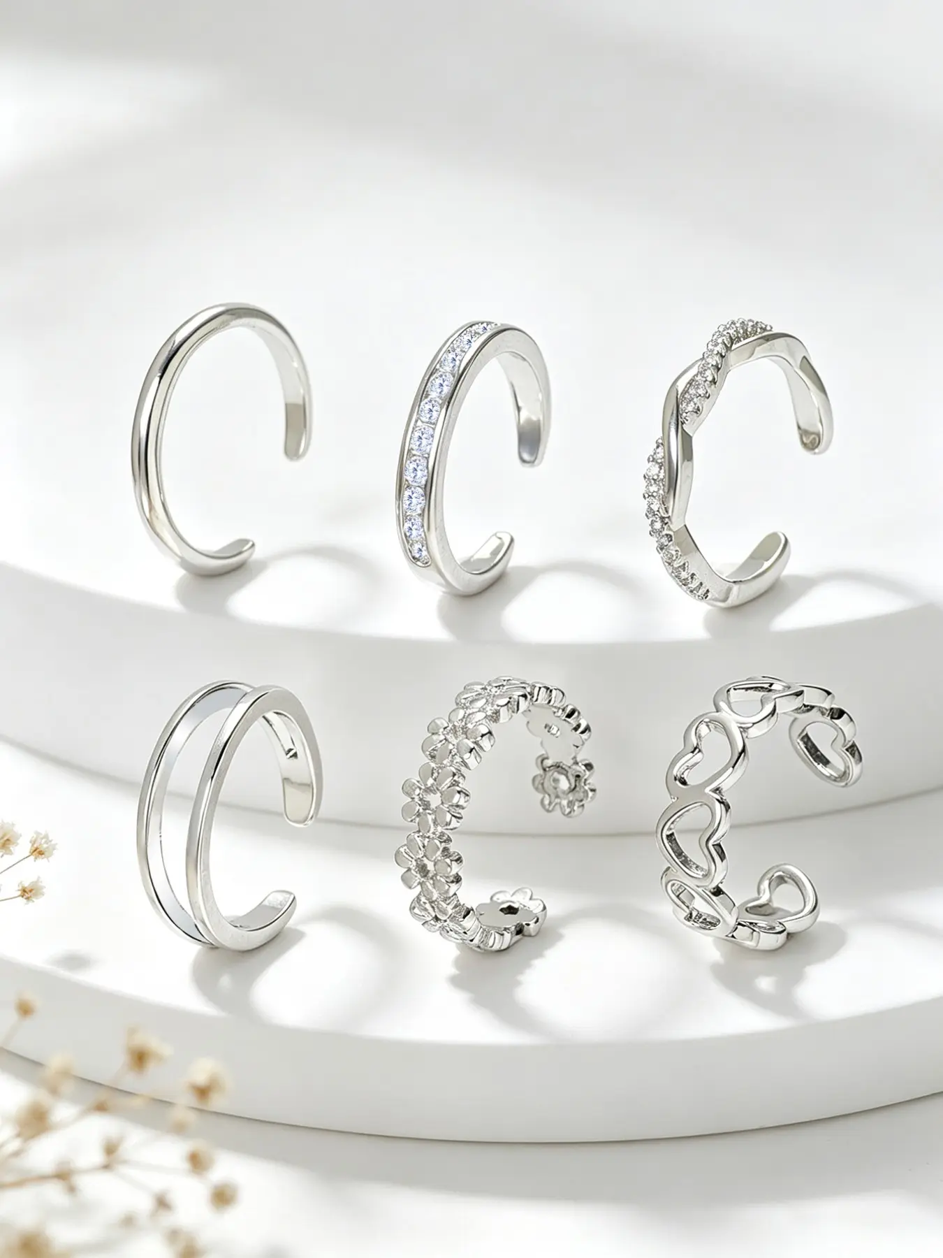 6 Pcs Women's Fashion Flower Heart Single Row Micro Set Artificial Zircon Adjustable Foot Ring, Party Jewelry Set for Holidays and Pool Parties