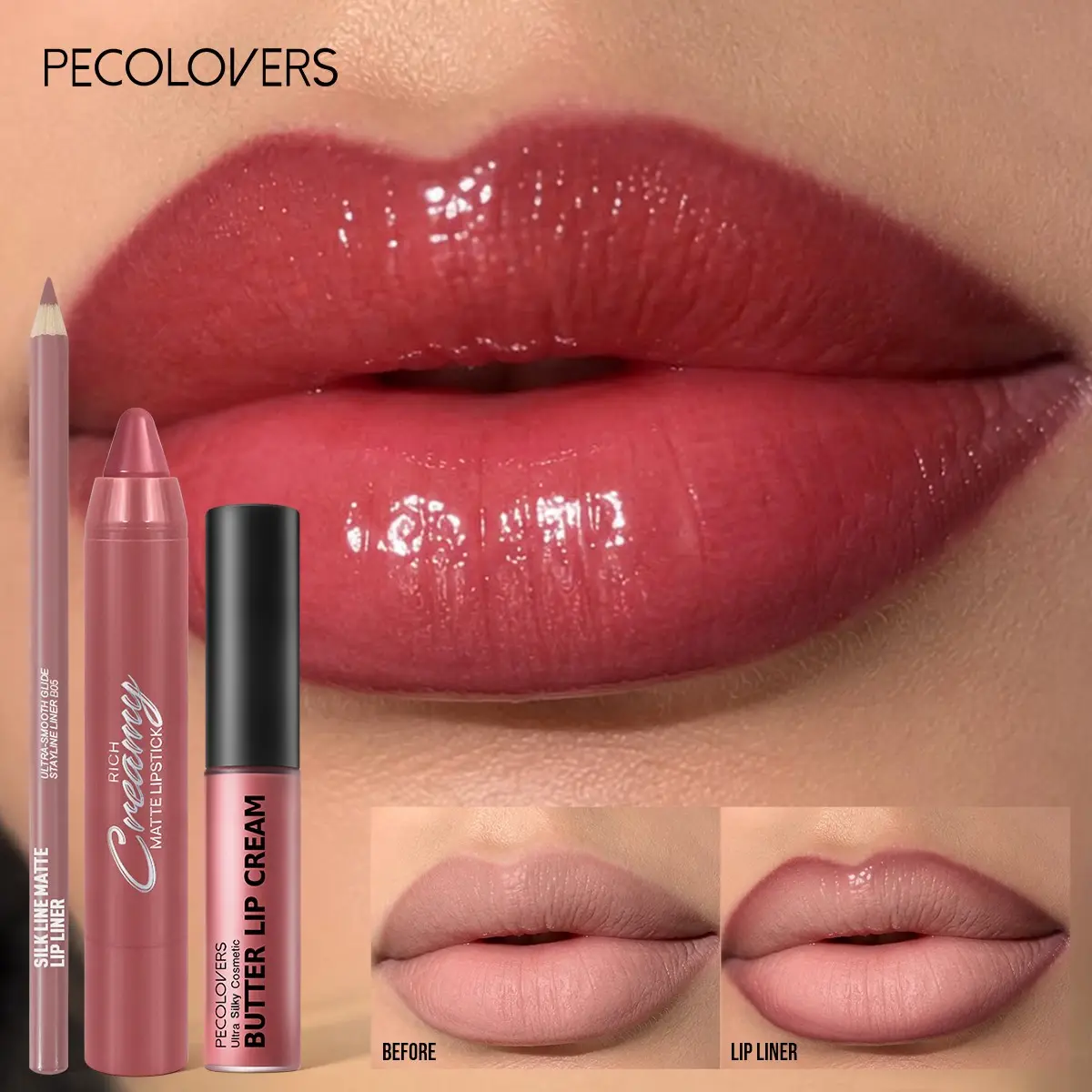 3pcs/set Matte Lip Liner Pencil, Moisturizing Butter Lip Glaze, Matte Creamy Lipstick Crayon Pen, Lip Makeup Set