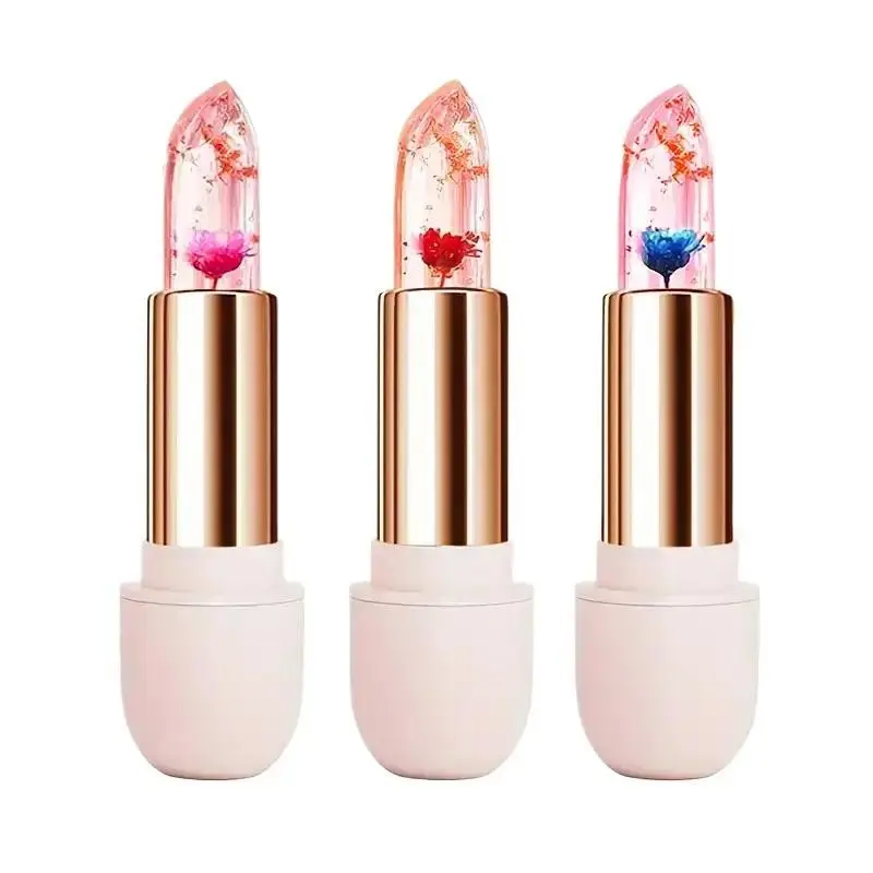 Crystal Flower Jelly Lipstick Set, Beauty Lipstick, Magic Temperature Changing Lip Balm, Long-Lasting Moisturizing Transparent Lip Gloss, Perfect Gift for Women
